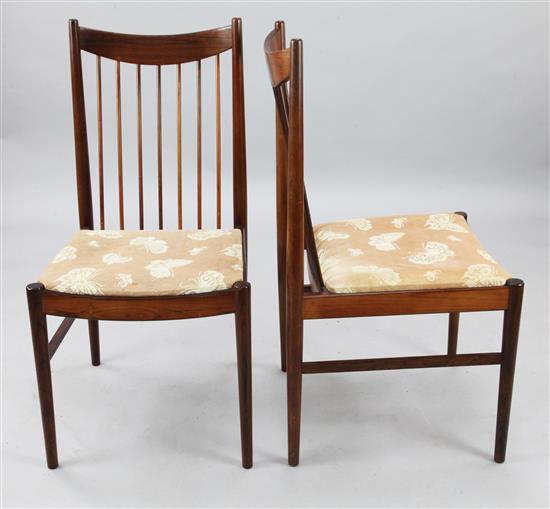 Helge Sibast. A set of six Danish 1960s rosewood dining chairs, H.3ft 2in.